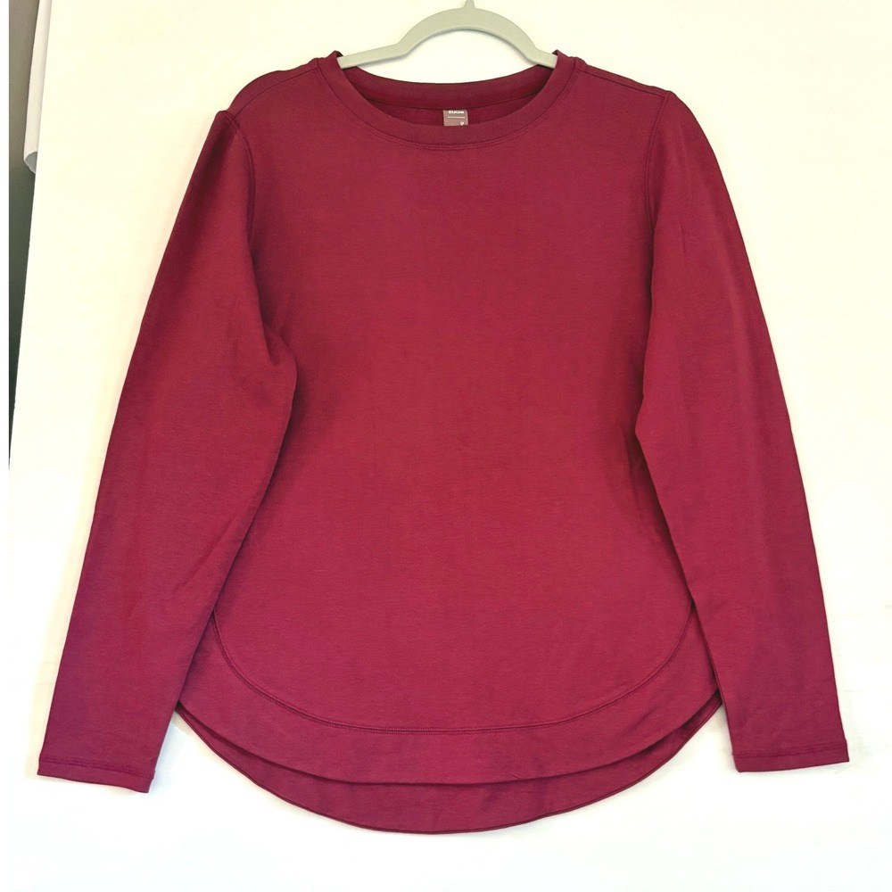 Zuda Womens Long Sleeve Activewear Top Berry Curved Hem Crew Neck Small